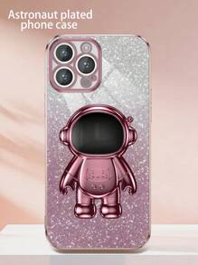 Nieuwe platingtechnologie Anti-val telefoonhoesje + glitterkaart + Astronaut-plating Universele verborgen standaard + telefoonhoesje Volledige set Compatibel met Apple/Samsung/Xiaomi/Oppo/Vivo