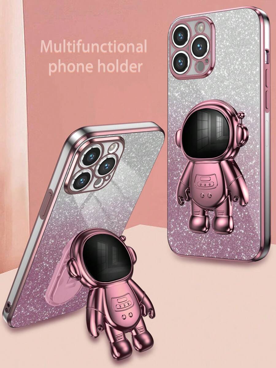 Nieuwe platingtechnologie Anti-val telefoonhoesje + glitterkaart + Astronaut-plating Universele verborgen standaard + telefoonhoesje Volledige set Compatibel met Apple/Samsung/Xiaomi/Oppo/Vivo