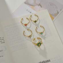 1pc Women's Open Ring With Round Turquoise Decor, Suitable For Daily Wear - Red - View 2