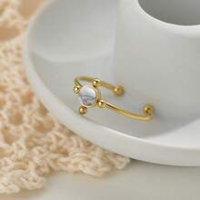 1pc Women's Open Ring With Round Turquoise Decor, Suitable For Daily Wear - Red - View 3