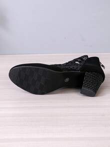 女士黑色網面踝靴,剪裁設計和厚跟 - 黑色 - 查看 7