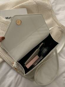 Fashionable Minimalist Solid Color Crossbody Bag - White - View 4