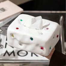 Creative Ceramic Diamond Tissue Box For Living Room Coffee Table Dining Table Decoration - White - View 4