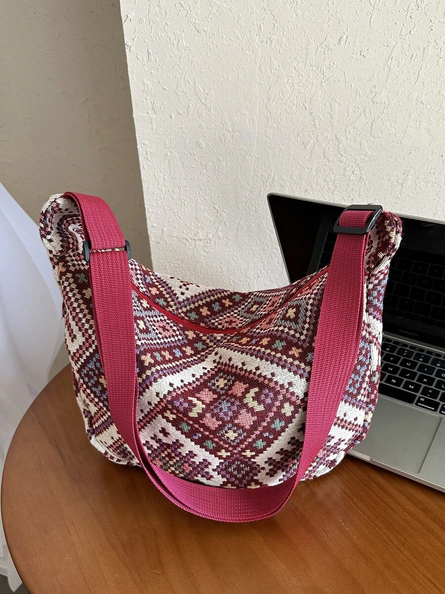 Bolso Cruzado Nuevo Estilo De Un Solo Color Para Estudiantes, Bolsa De Hombro Con Forma De Bola Grande De Gran Capacidad Con Diseño Minimalista De Inspiración Japonesa, Estilo Ins - Rojo - Ver 1