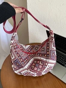 Bolso Cruzado Nuevo Estilo De Un Solo Color Para Estudiantes, Bolsa De Hombro Con Forma De Bola Grande De Gran Capacidad Con Diseño Minimalista De Inspiración Japonesa, Estilo Ins - Rojo - Ver 4