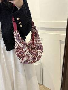 Bolso Cruzado Nuevo Estilo De Un Solo Color Para Estudiantes, Bolsa De Hombro Con Forma De Bola Grande De Gran Capacidad Con Diseño Minimalista De Inspiración Japonesa, Estilo Ins - Rojo - Ver 3