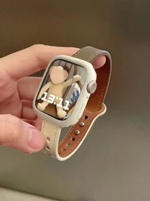 2 件套杏灰色表带和表壳创意个性化时尚配色皮革搭配柔软 TPU 镂空杏色防震保护壳兼容 SE 系列 6 5 4 3 2 1，38 毫米 40 毫米 41 毫米 42 毫米 44 毫米 45 毫米女式智能手表表带 - 彩色 - 查看 3