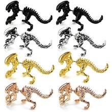 1pair Black Gothic Style Vintage Cartoon Animal Dinosaur Clip On Earrings, Suitable For Men And Women - Black - View 4