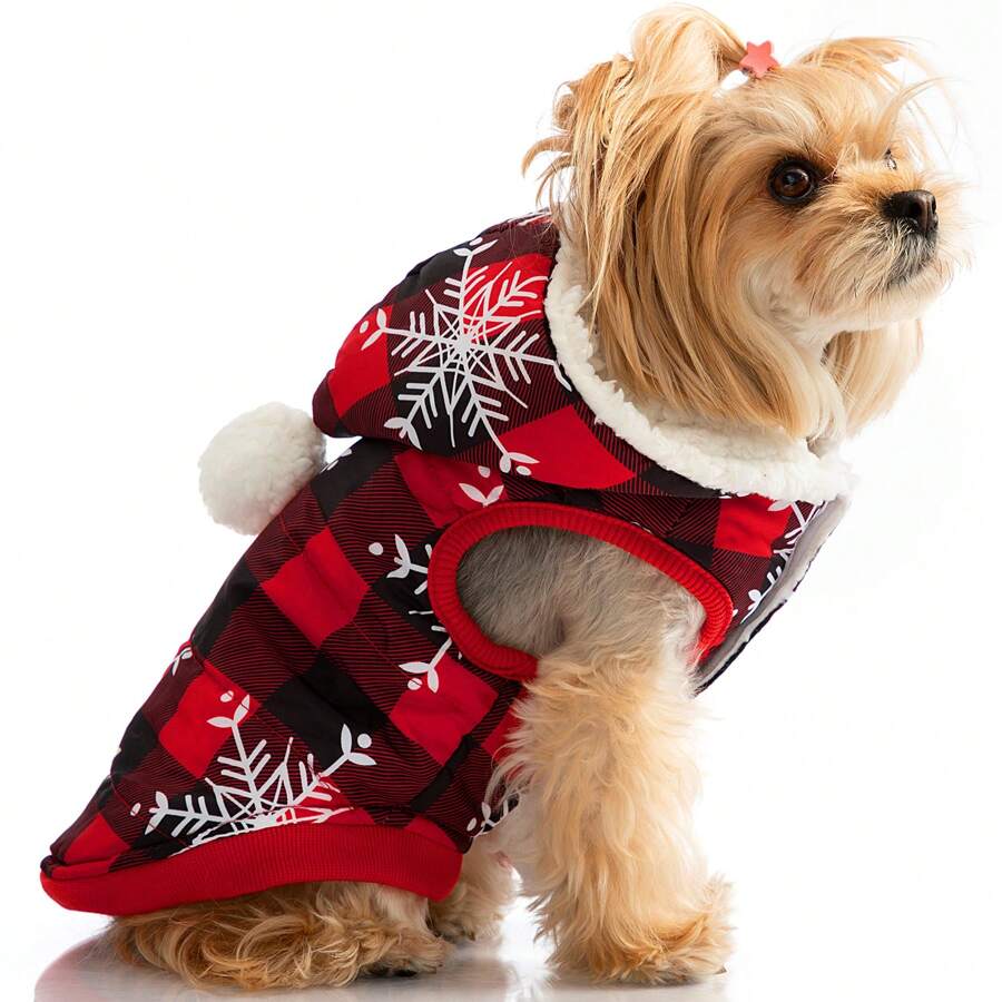 Hollypet 1pc Red Christmas Style Thick Lamb Fleece Warm Pet Sweatshirt Suitable For Small Dogs In Winter - Red - View 1