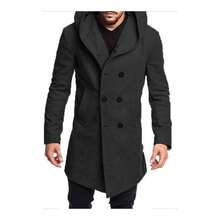 Chaqueta Con Capucha De Gabardina Larga De Moda Para Hombre - Negro - Ver 1