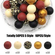 50 顆 12/15 毫米圓形矽膠珠適用於 Diy 手鍊、項鍊、珠寶製作、吊墜、鑰匙鏈、奶珠手鍊和鑰匙鏈、服裝和配件掛鍊 - 彩色 - 查看 4