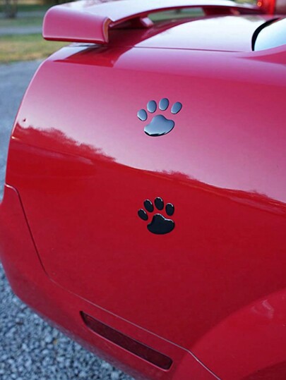 2pcs 3D Dog Paw Print Car Stickers, Raised PVC Dog Paw Decal, Suitable For Rear Window Or Bumper, Self-Adhesive, Glossy Black Outline Design, Great For Farm Vehicles Or Car Decoration, Car Sticker, Scratch Protection, Auto Accessories