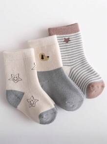 3對可愛卡通設計加厚保暖中筒嬰兒襪(男女通用),冬季