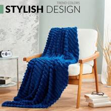 絨面針織毛毯（多尺寸、深藍色）， 輕盈300 Gsm沙發條紋毯，溫暖柔軟床上用品，舒適超細纖維沙發條紋毯，適用於四季，1件 - 藏蓝色 - 查看 2