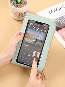 女士手機包觸控屏錢包皮帶手提包女式斜跨肩背包極簡小型手機袋,拉鍊卡套側背袋 - 綠色 - 查看 7