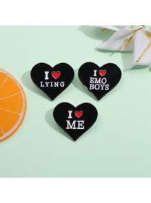 歐美風格創意愛心&字母設計金屬徽章黑色合金胸針 - 黑色 - 查看 2