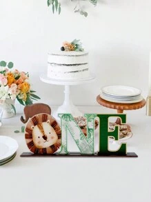 1 件丛林动物狮子木制挂饰，1 岁生日派对回礼，生日派对背景装饰桌面装饰挂饰，狮子主题木制家居装饰挂饰，生日礼物，1 岁生日派对装饰，婴儿洗礼装饰礼物 - 彩色 - 查看 2