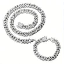 Kit 2 Collares Y Pulseras Cubanas De Diamantes, 50cm+20cm - Plateado - Ver 2