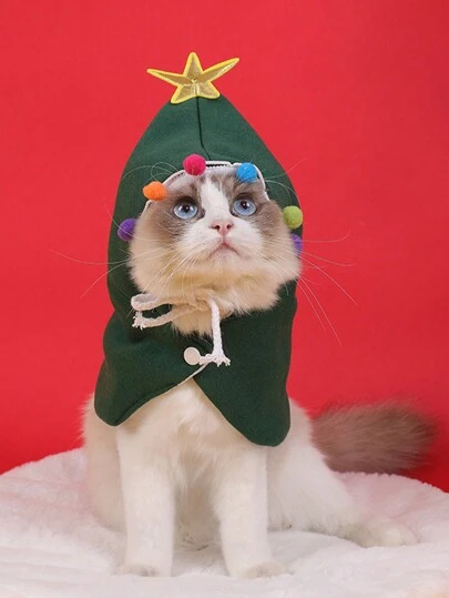 1 Piece Christmas Themed New Year's Eve Festive Colorful Ball Five-Pointed Star Single-Sided Flannel Warm And Windproof Pet Magic Cloak Home Clothes Suitable For Pet Cats And Small Dogs Suitable For Autumn And Winter Halloween Halloween Costumes