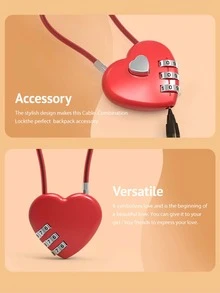 紅色心形密碼鎖,女性禮物,象徵愛和同步的心跳-適合背包、手提袋和行李箱