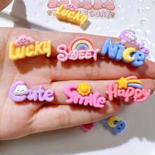 10pcs Delicate & Cute Rainbow Mixed Heart, Letter, Cartoon Resin Jewelry Accessories DIY Material Set - Multicolor - View 1