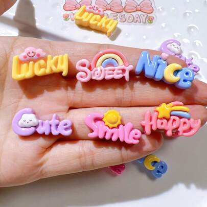 10入組彩虹混合心形、字母、卡通樹脂珠寶配件DIY材料套裝