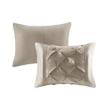 Elegant 7 Pieces Tufted Bedding Comforter Set With Throw Pillows,Faux Silk Bedroom Comforters With Matching Shams,Pillows,Bed Skirt,Pillowcases,All-Season Elegant Home Textile For Full-Queen-King-California King Size,Fit Elegant Home Bedroom Decor,New Year  Gift - Taupe - View 10