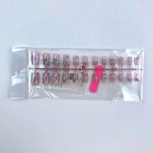 24 Piezas/set De Lindo Diseño De Uñas Para Niñas En Forma Cuadrada Disponibles En Varios Colores E Impresiones De Flores Adecuadas Para Uso Diario Para Mujeres - Multicolor - Ver 2