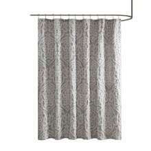 Cortina de ducha de tela Odette, jacquard texturizado lujoso, decoración moderna para el hogar y el baño, pantalla de privacidad para la bañera, lavable a máquina, 72" X 72" - Plata/Plata - Ver 2