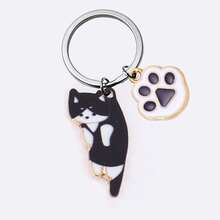 1 件男女通用新款可愛貓形鋅合金背包鑰匙扣,具有滴油細節,是送給朋友、戀人和寵物愛好者的絕佳禮物 - 黑色 - 查看 2