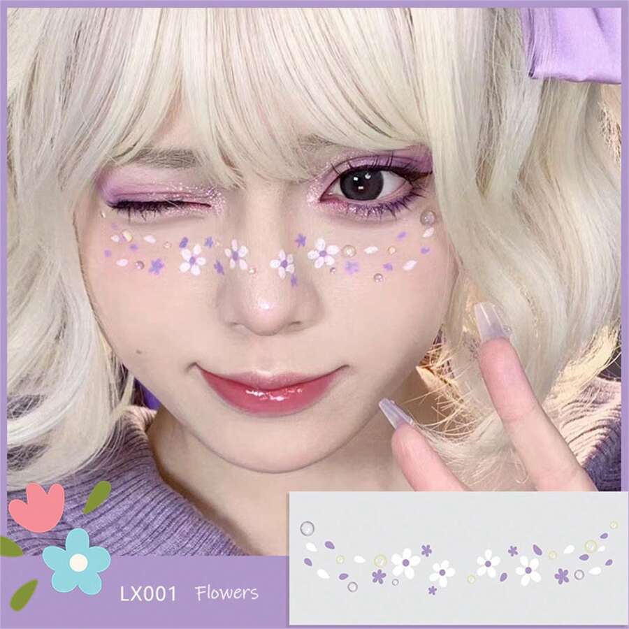 6 件裝聖誕主題臉部貼紙,可愛創意腮紅貼紙,打造甜美妝容 - 彩色 - 查看 1