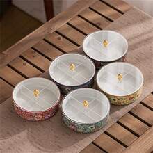 1 Pieza Bandeja De Bocadillos De Esmalte Azul, Plato Divisor De Cerámica - Azul - Ver 3