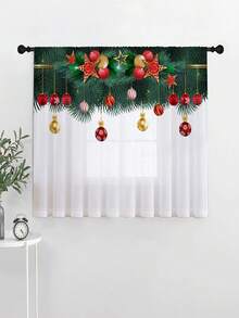 1入組聖誕節透光窗簾節日場景裝飾,雪人圖案浪漫卧室窗戶處理 - 彩色 - 查看 4