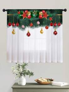 1入組聖誕節透光窗簾節日場景裝飾,雪人圖案浪漫卧室窗戶處理 - 彩色 - 查看 3