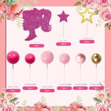 36Pcs Hot Pink Girl Cake Toppers Commemoration Day Cake Decorations with Pink Gold Balls Shiny Stars Pink Princess Theme  Birthday Party Supplies - Pink - View 2