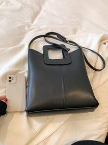 Women Fashionable Minimalist Handbag Casual Versatile Shoulder Bag - Black - View 5