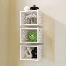 1pc Hollow Out Tv Wall Decorative Shelf, No Drilling Storage Rack For Kitchen Bathroom Home Decoration - White - View 4