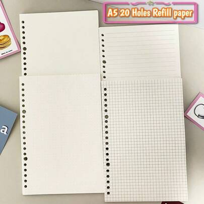 A5 60 Sheets Refill Paper,20 Holes Binder Notebook Index Papers,Dot/Blank/Line/Gird Loose Leaf Book