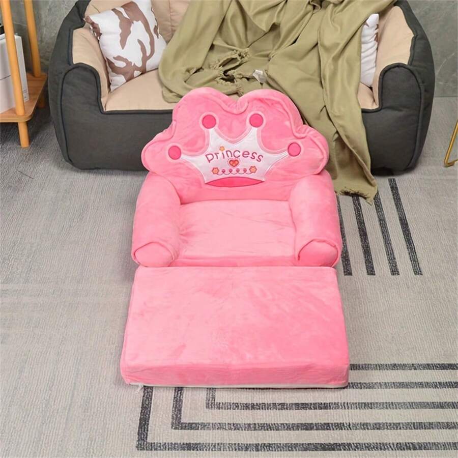 1 pieza de sofá pequeño y plegable multifuncional de dibujos animados de 50cm/19.68in, con una tapa floja que se puede desmontar y lavar - Rosa - Ver 1
