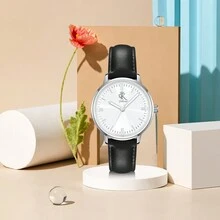 1入dk Swiss品牌女士小圓錶,銀色刷面錶盤,紋理黑色皮帶,時尚復古風格,防水石英錶,適合日常佩戴,經典百搭 - 黑色 - 查看 4