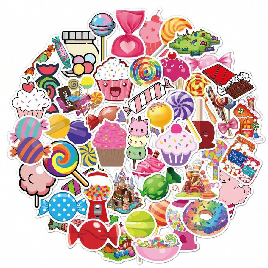 50 張卡通糖果和甜點塗鴉貼紙 - 彩色 - 查看 1