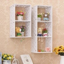 1pc Hollow Out Tv Wall Decorative Shelf, No Drilling Storage Rack For Kitchen Bathroom Home Decoration - White - View 5