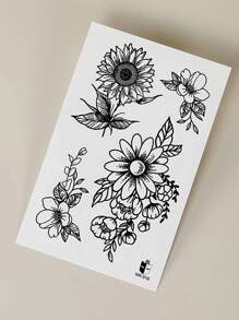 1pc Black Sunflower Pattern Temporary Tattoo Sticker For Wrist, Chest, Belly, Back And Body - Black - View 4