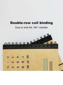 Libreta De Estudiante Multifuncional Con Calculadora Y Energía Solar, Regalo Portátil Creativo Y Conciso De Papelería De Papel Kraft - Marrón - Ver 3