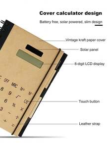 Libreta De Estudiante Multifuncional Con Calculadora Y Energía Solar, Regalo Portátil Creativo Y Conciso De Papelería De Papel Kraft - Marrón - Ver 6