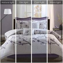 Madison Park 8 Pieces Elegant Holly Cotton Comforter Sets, All Season Cloud-Like Soft Bedding Sets, Cozy Home Textile Fits Lux Bedroom Decor, Ideal Gifts - Purple/Taupe - View 9