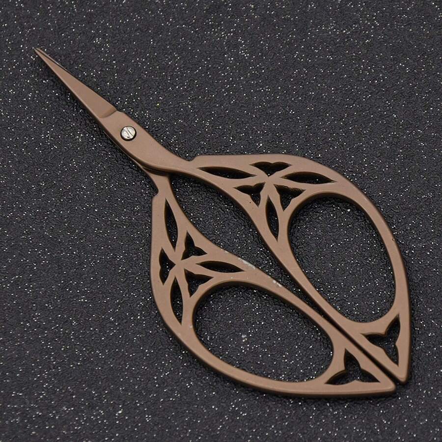 1pc Vintage Style Titanium Plated Tea-colored Leaf Scissors, Sewing Shears - Brown - View 1