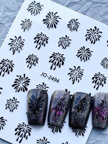 3 件裝煙火美甲貼紙,閃亮黑色、白色、雷射銀色煙火圖案指甲貼花新年裝飾 Diy 美甲設計裝飾