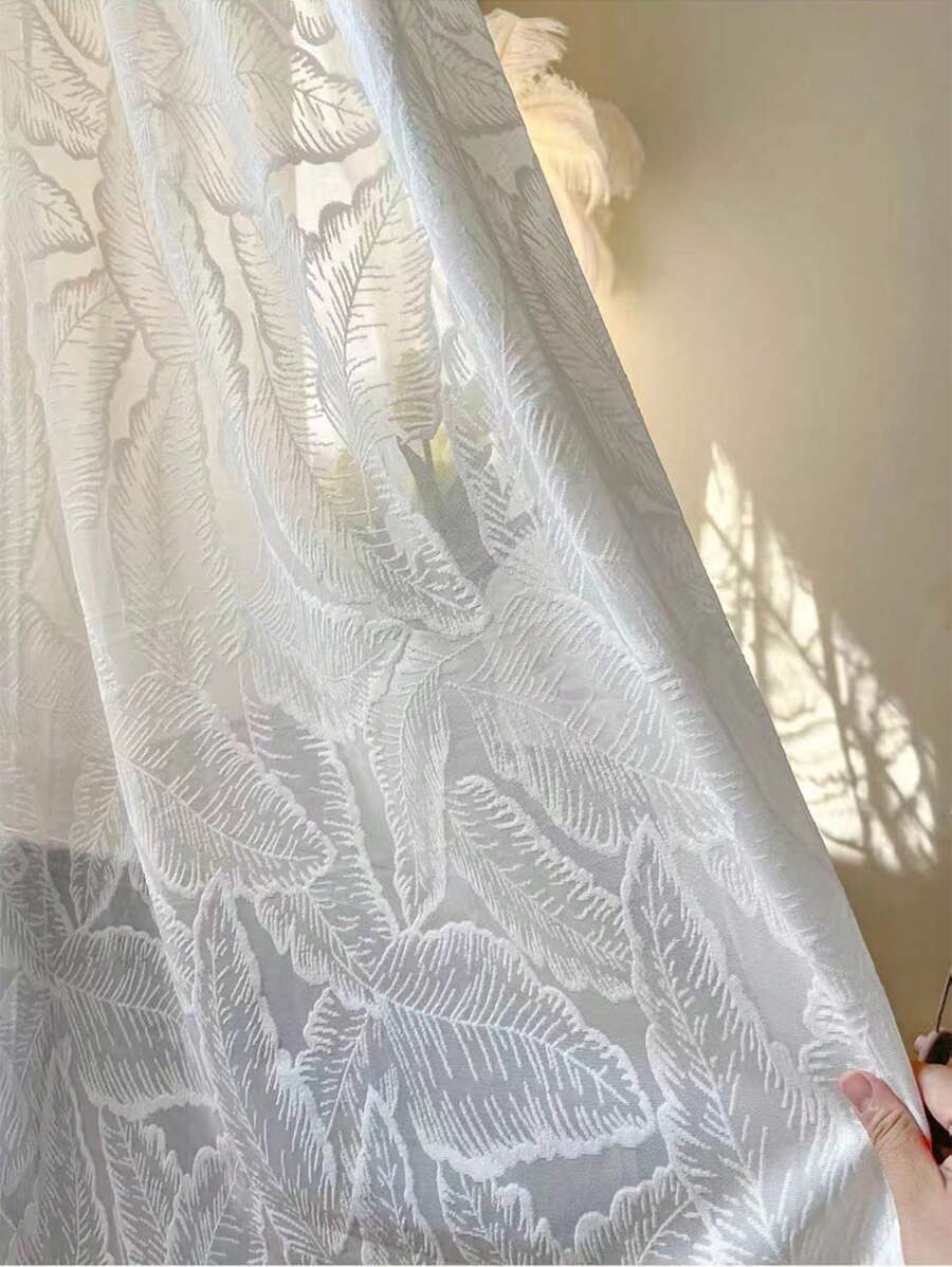 1入組法式風格奢華絨面立體機能窗簾,適用於客廳、臥室、陽台,保溫隔熱 - 白色 - 查看 1