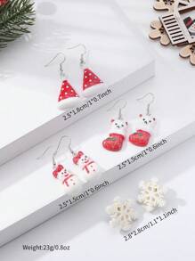 4 cặp/bộ Chuông lấp lánh Giáng sinh, Cây, Tuần lộc, Mũ, Vớ, Găng tay, Bộ bông tai thiết kế người tuyết & bông tuyết, kèm thiệp chúc mừng (Ngẫu nhiên) - Nhiều màu - Xem 12